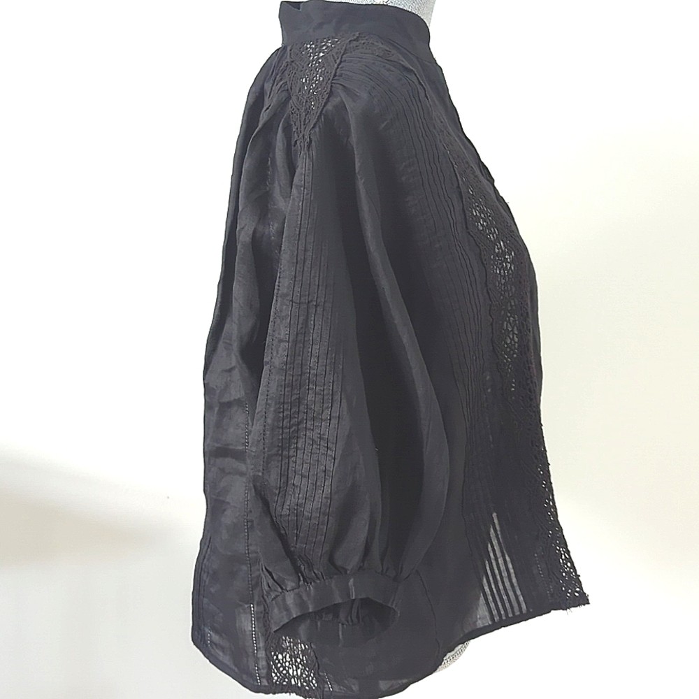 FRAME Cali Lace Popover Blouse Top V neck Black 3/4 sleeve Boho Flowy Fit L - Picture 14 of 14